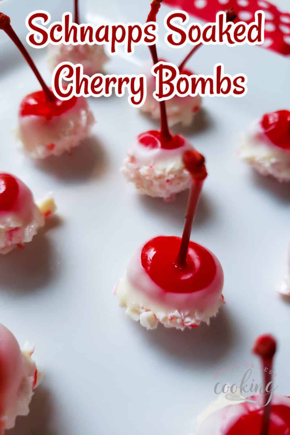 These peppermint Schnapps Soaked Cherry Bombs are a must-make for your holiday entertaining. Easy, boozy, and full of minty flavor, these festive cherries will fit right in on your appetizer or dessert table. via @Mooreorlesscook
