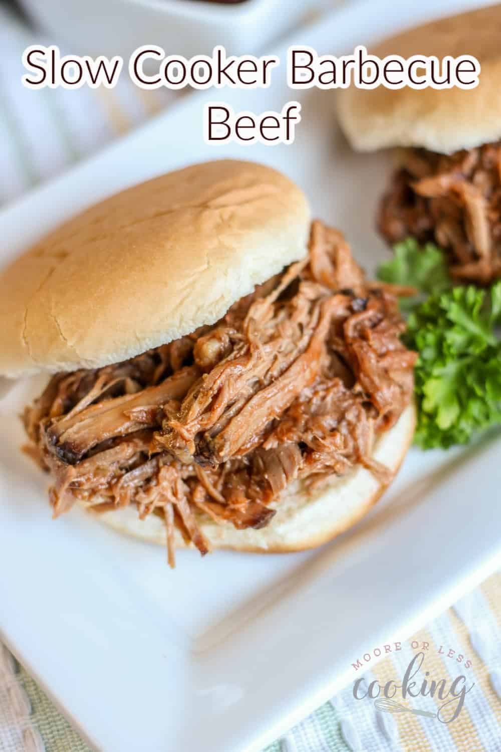 Slow Cooker Barbecue Beef This amazing shredded barbecue beef is cooked all day in your slow cooker for an outrageously tasty meal that’s perfect for game days, picnics, potlucks, and more. It’s a crowd-pleasing recipe that lets your crockpot do most of the work. via @Mooreorlesscook