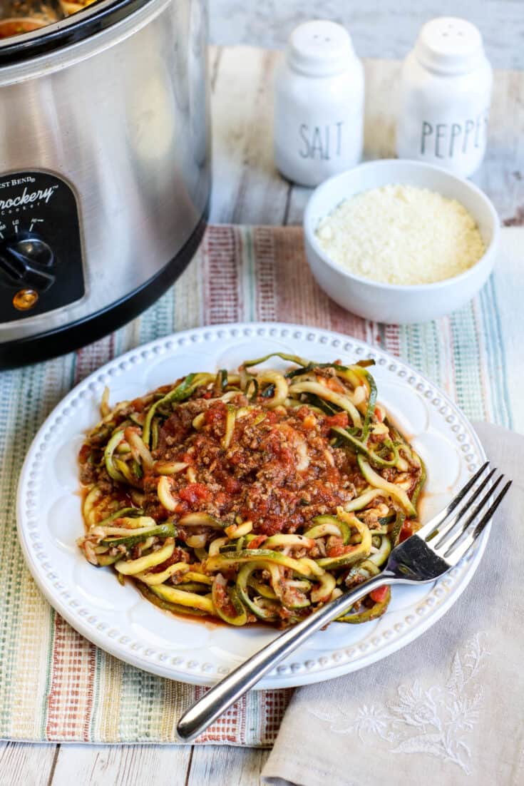plated with slow cooker and salt and pepper shakers