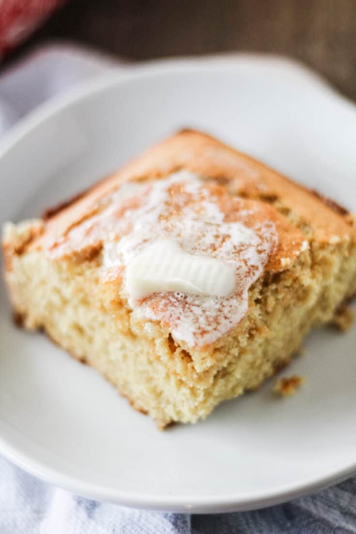 slice of cornbread with butter