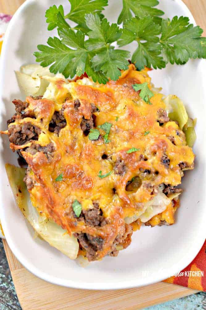 low carb italian cabbage casserole on white plate