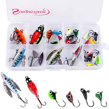7. Sougayilang Ice Fishing Jigs with Treble Hook Jig Heads Fishing Lures