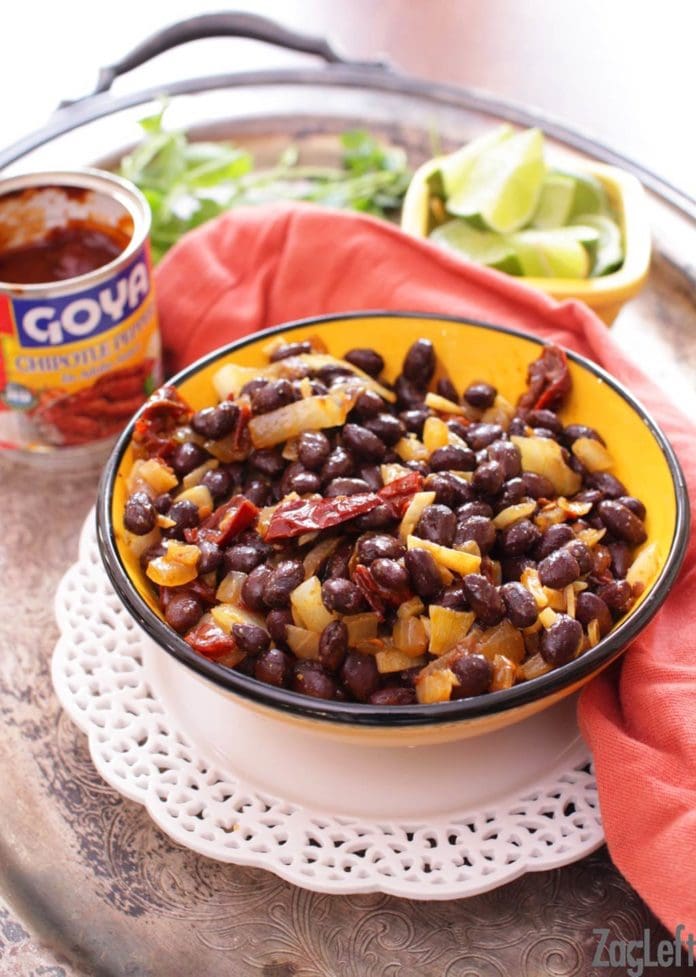 Spicy black beans in a bowl | One Dish Kitchen | Breakfast Burritos