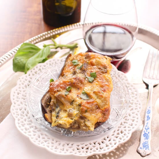 Twice Stuffed Eggplant For One | One Dish Kitchen