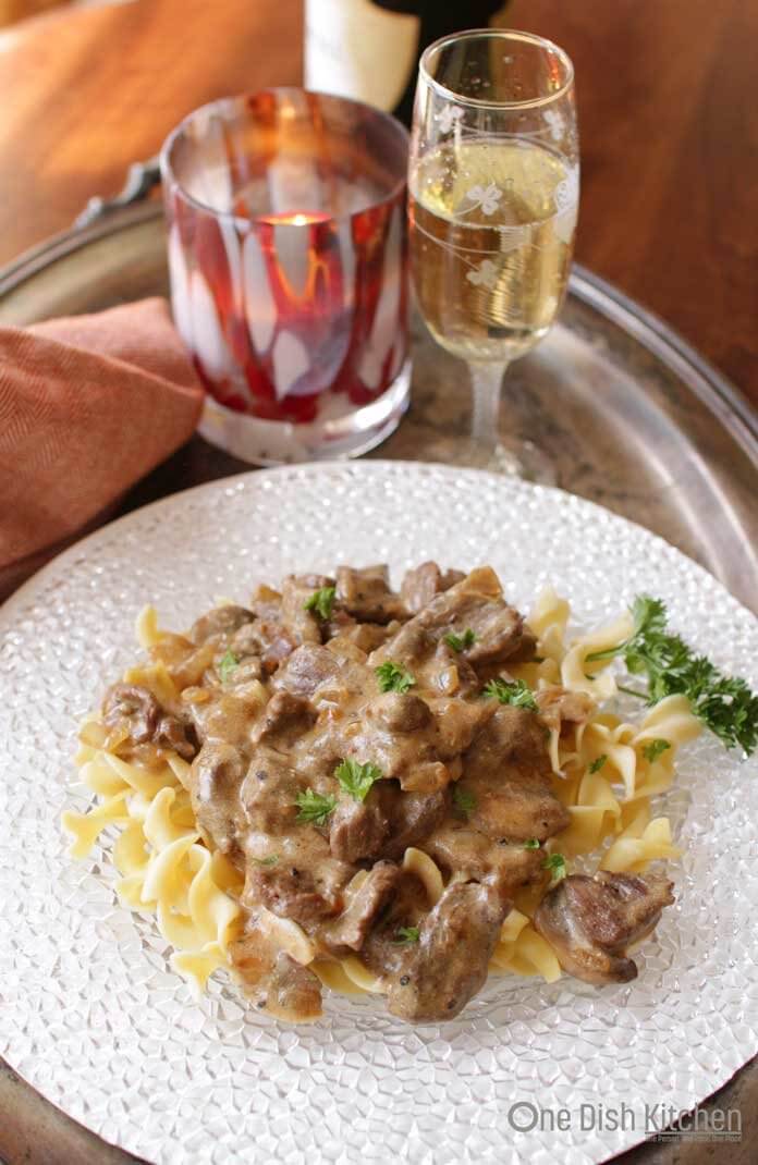 Beef Stroganoff with buttered noodles | One Dish Kitchen