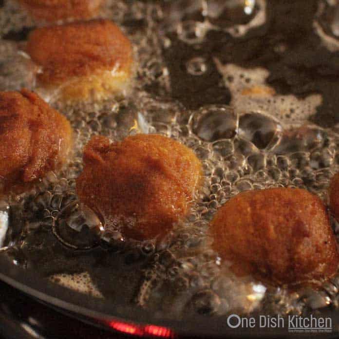 frying donut holes in oil | one dish kitchen