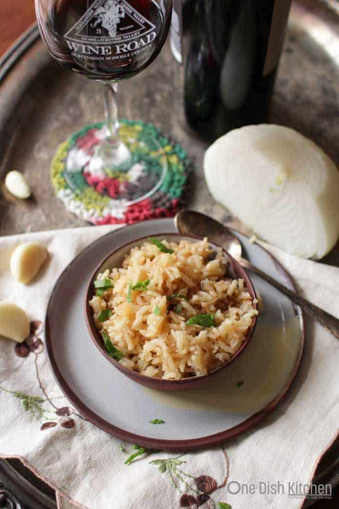 Rice Pilaf in a bowl | One Dish Kitchen