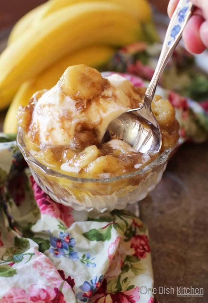vanilla ice cream with bananas foster \ one dish kitchen