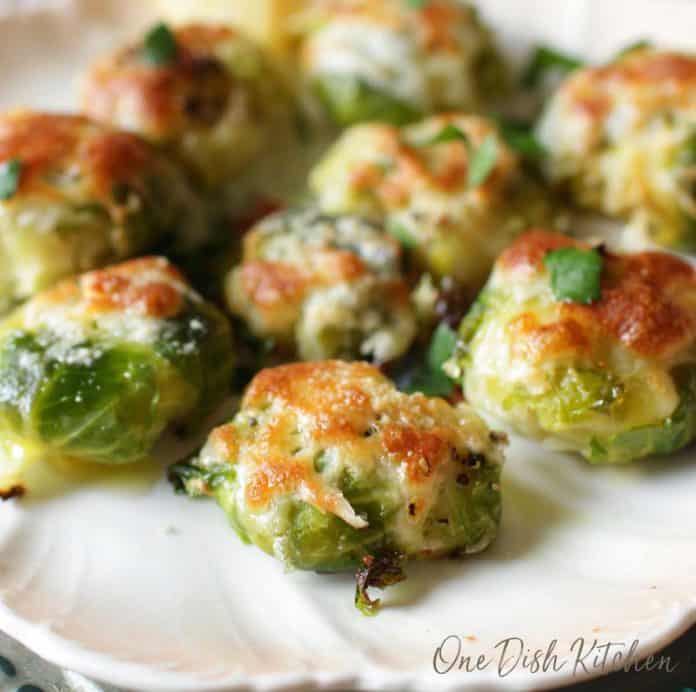 closeup of smashed brussels sprouts | one dish kitchen