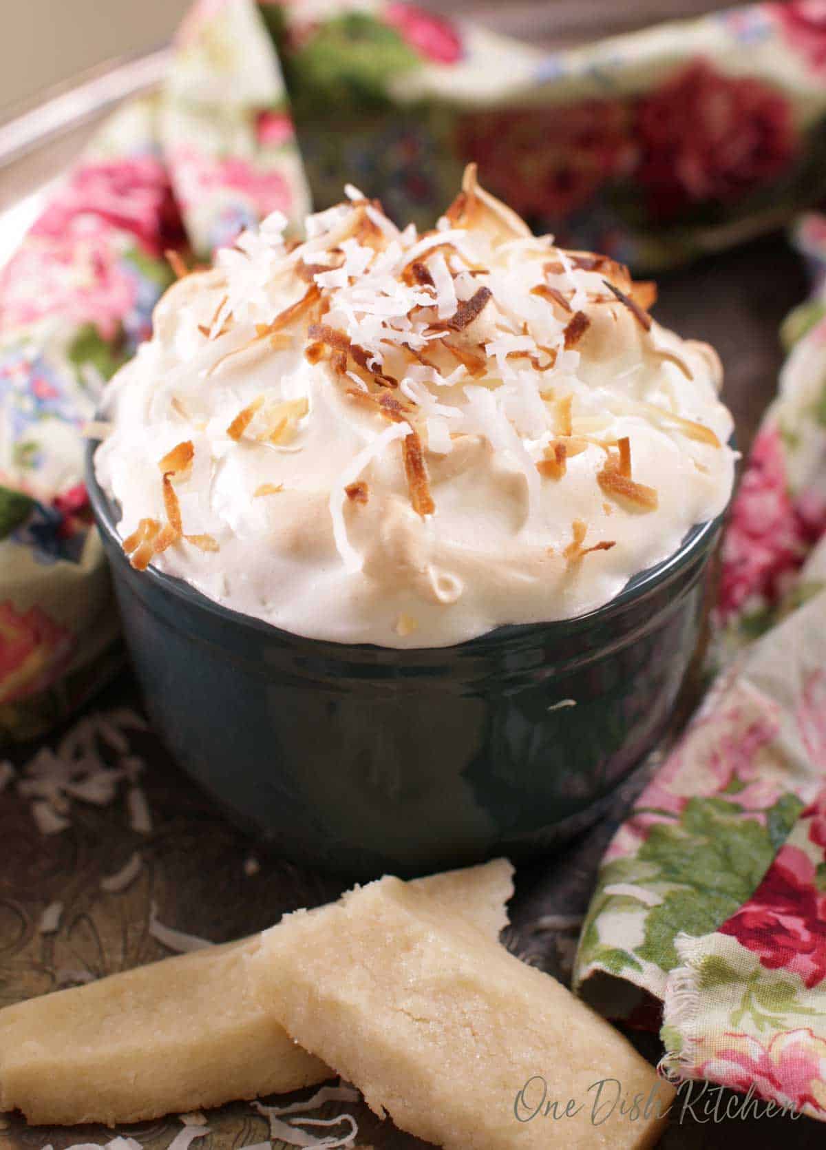 single serving coconut cream pie in a ramekin | one dish kitchen