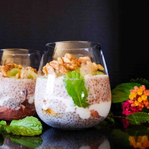 Layered Chia Pudding with Maple Glazed Walnuts
