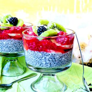 Coconut Chia Pudding with Raspberry Sauce