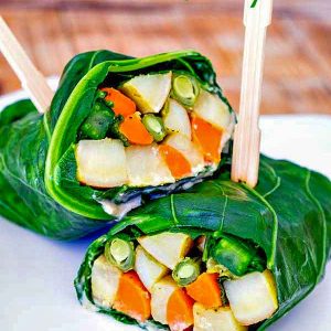Curried Roasted Veggie Collard Wraps