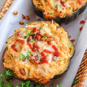 Cheesy Buffalo Turkey Acorn Squash Bowls {Gluten-Free}