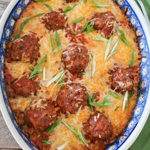 Simple Baked Italian Meatballs and Rice Casserole