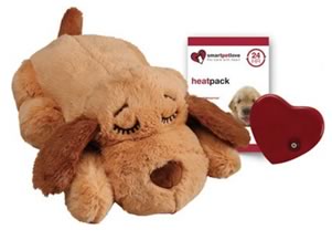 Cute Brown Plush Snuggle Puppy Dog Toy with heat packs and heart beat.