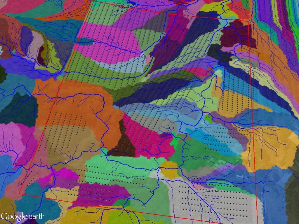 Macadamia growers' case study 2017 17 Water flow zones overlaid with tree sites