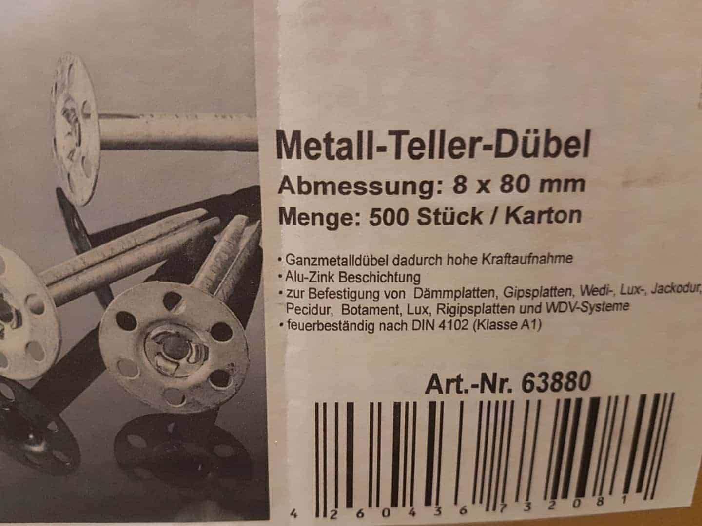 Schlagdübel, Metall-Teller Dübel, Tellerdübel 8x80mm 500stk auf restado kaufen