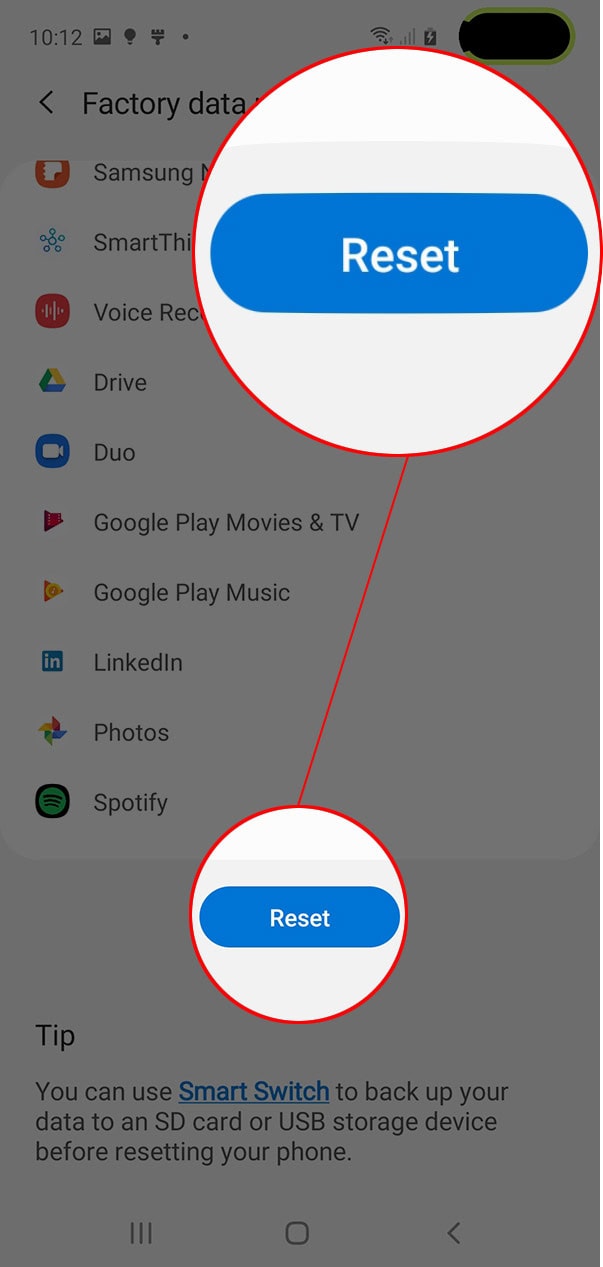 reset network settings samsung s10