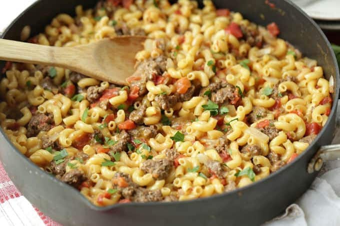 This one-pot Cheeseburger Skillet Casserole is just like that cheeseburger macaroni we all loved as kids, but only better because it is homemade. It's an easy and delicious budget-friendly dinner idea.