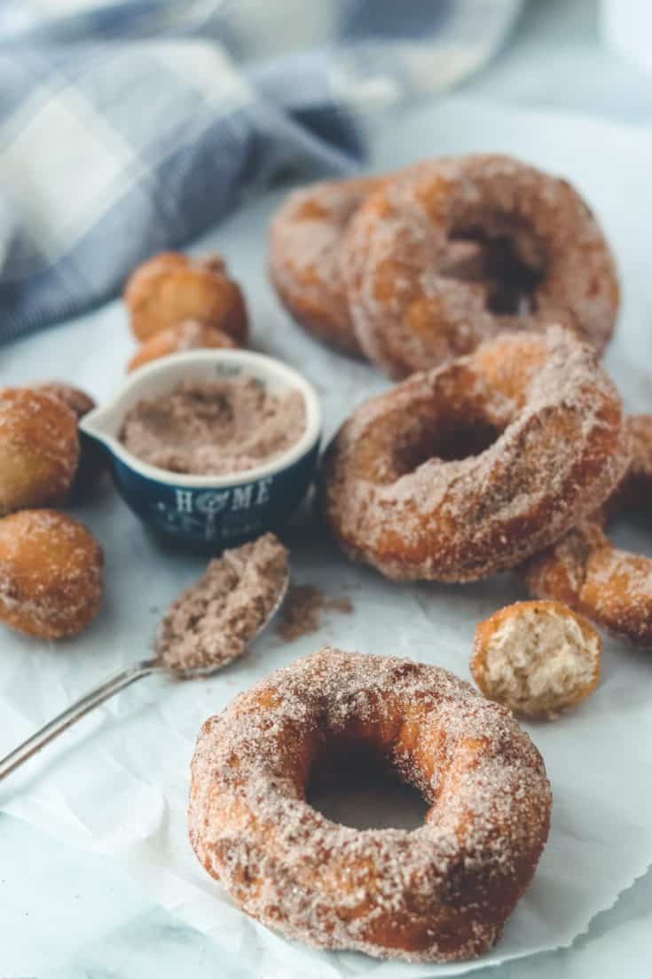 There is no denying it, these melt in your mouth no-yeast Cinnamon Sugar Donuts will satisfy everyone's sweet tooth. Made with an easy cake batter, this classic donut recipe is a real winner. #cinnamonsugardonuts #donutrecipe #doughnutrecipe