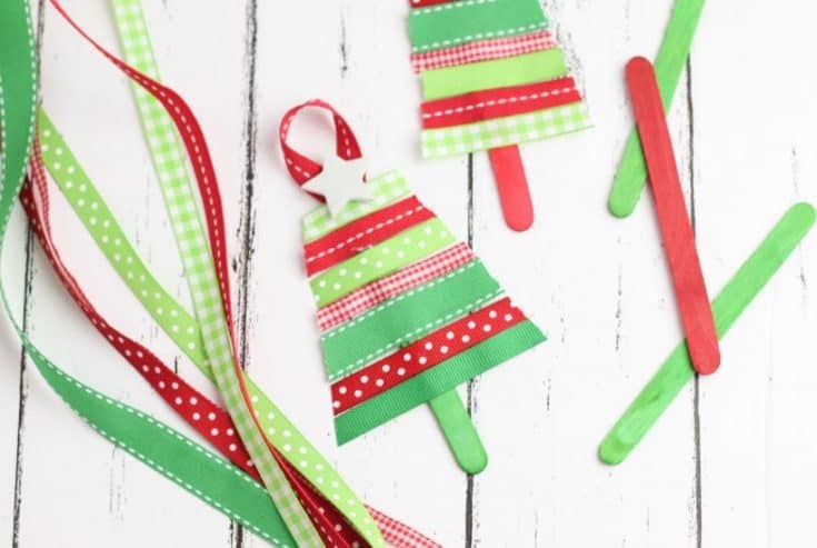 These Ribbon Tree Ornaments are a fun Christmas craft to make. Use any colorful ribbon to make these easy ornaments for your Christmas tree. This is a fun Christmas craft for kids too. #ornaments #ChristmasTree #ChristmasCraft