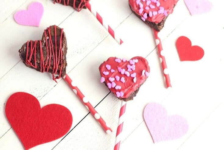 These heart-shaped Valentine Brownie Pops are an easy holiday treat. They are an easy chocolate dessert to make for Valentine's Day or all year long.