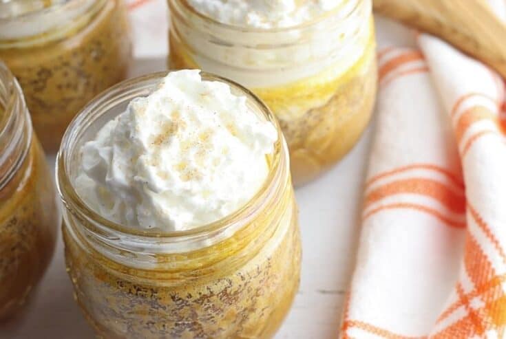 For the perfect easy fall mason jar dessert, this Pumpkin Pie in a Jar recipe is just what you need. Consisting of pumpkin puree and several other easy-to-find ingredients that you likely already have at home, this fall favorite is easy to make and delicious to taste. This pumpkin mason jar recipe is a tasty twist on the classic pumpkin pie recipe. This fall dessert is also a delicious Thanksgiving dessert recipe too.