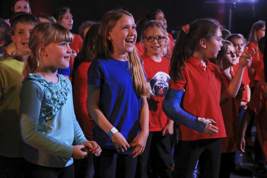 Doncaster schoolchildren sing at a Sing Out event at Doncaster Dome