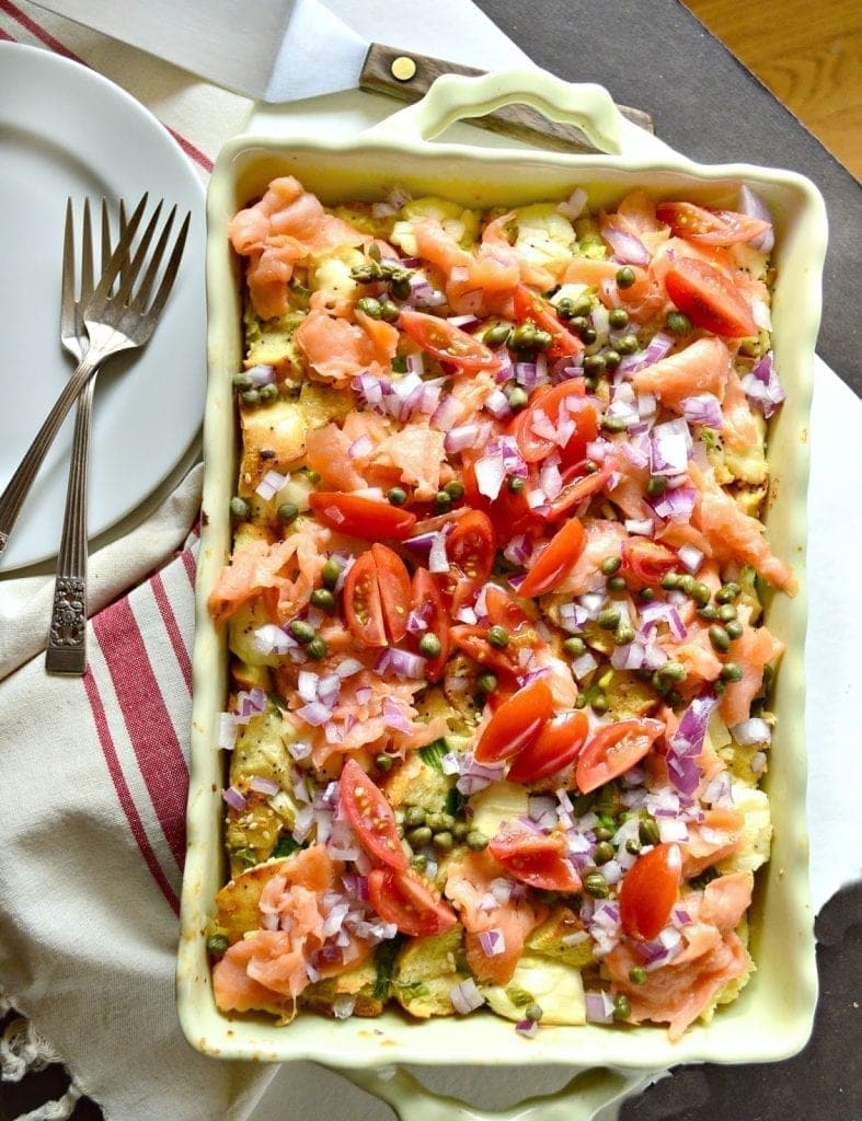 Overnight Everything Lox and Bagel Casserole