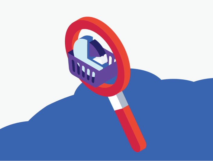 FEAT-How-to-Find-Your-User-Acquisition-Channels A magnifying glass with a shopping basket and pie chart