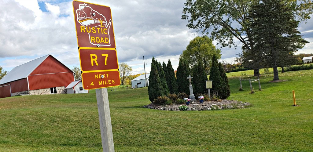 Rustic Road sign in front of rogation shrine