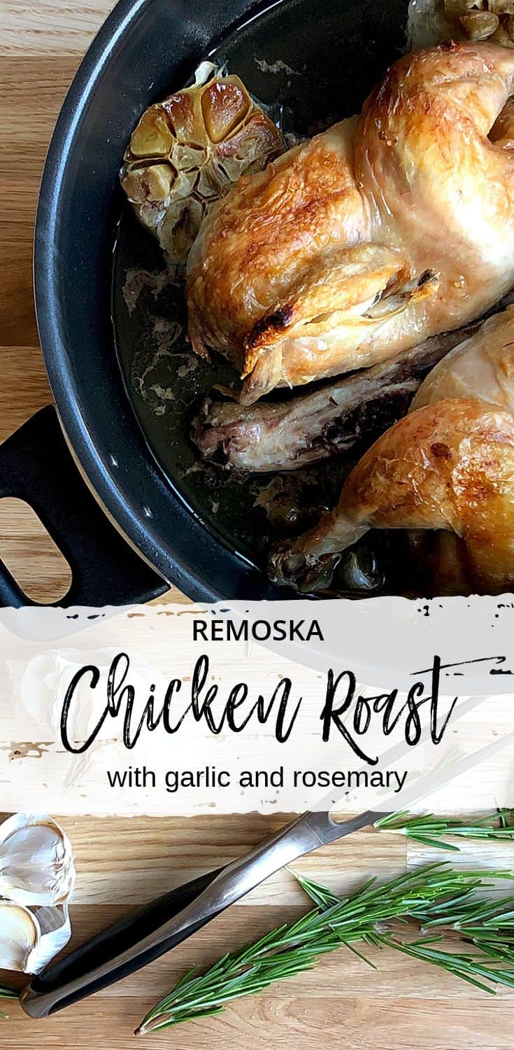 Remoska Roast Chicken | Give your summer holiday a punch of flavour with this mouth-watering golden brown chicken with garlic and rosemary. It is a great recipe to make in a remoska if you are out camping. #chicken #remoska #roa