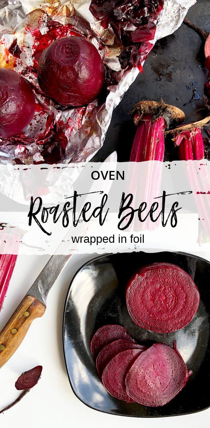 How to roast whole fresh beets to perfection. These slowly roasted beetroots wrapped in foil are great for salads or as a nutritious side dish. The preparation isn’t messy and even bigger beets come out tender, juicy and sweet.