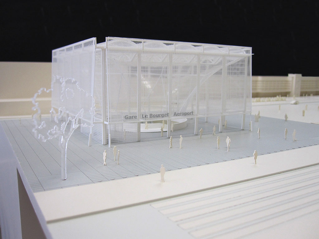 Maquette de la gare du bourget Aéroport par l'agence Novembre architecture pour la société du Grand Paris au 1/200ème
