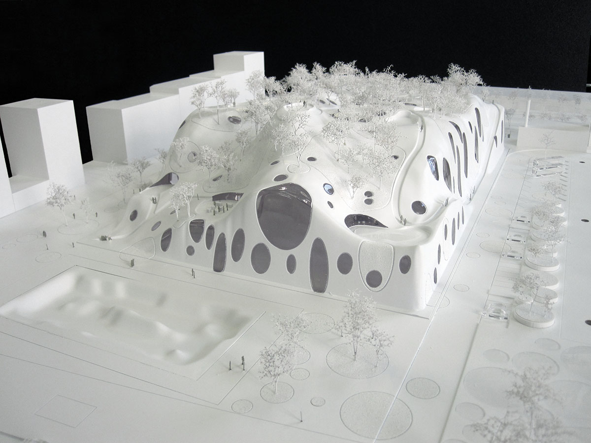 Maquette de la piscine olympique pour les jeux 2024 par MVRDV architectes