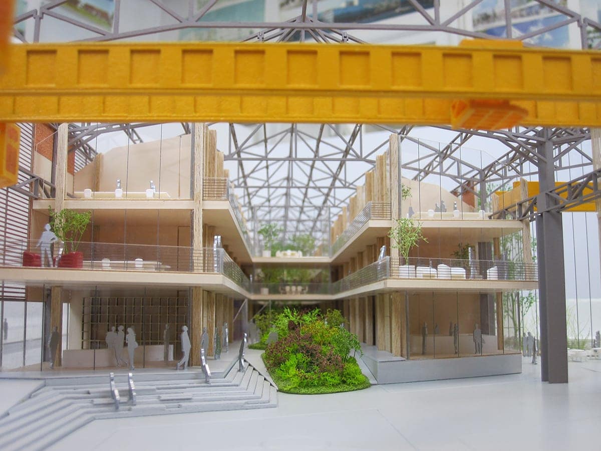 Intérieur de la maquette de la grande halle des grandes serres de Pantin