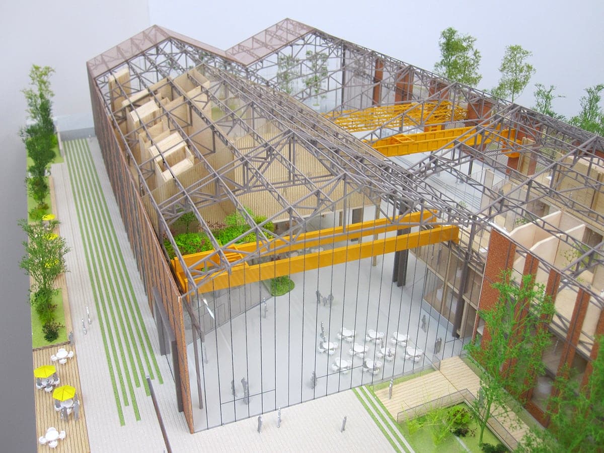 détail de la structure sur la maquette de la grande halle de Pantin