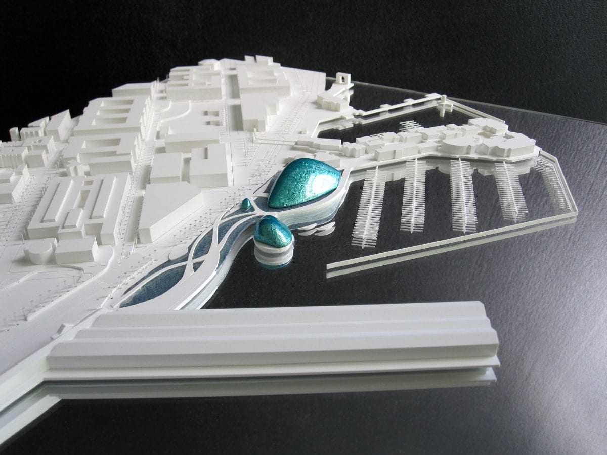 maquette d'urbanisme blanche de l'ecotarium à San Francisco par XTU architectes au 1/2000ème
