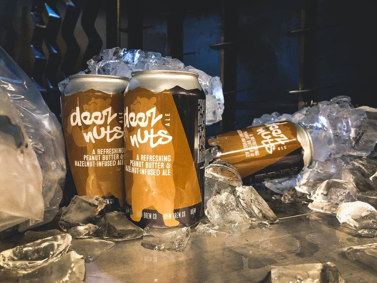 Deez Nuts, a peanut butter and hazelnut infused favorite at 105 West Brewing Company, Castle Rock, CO. Now available in cans.