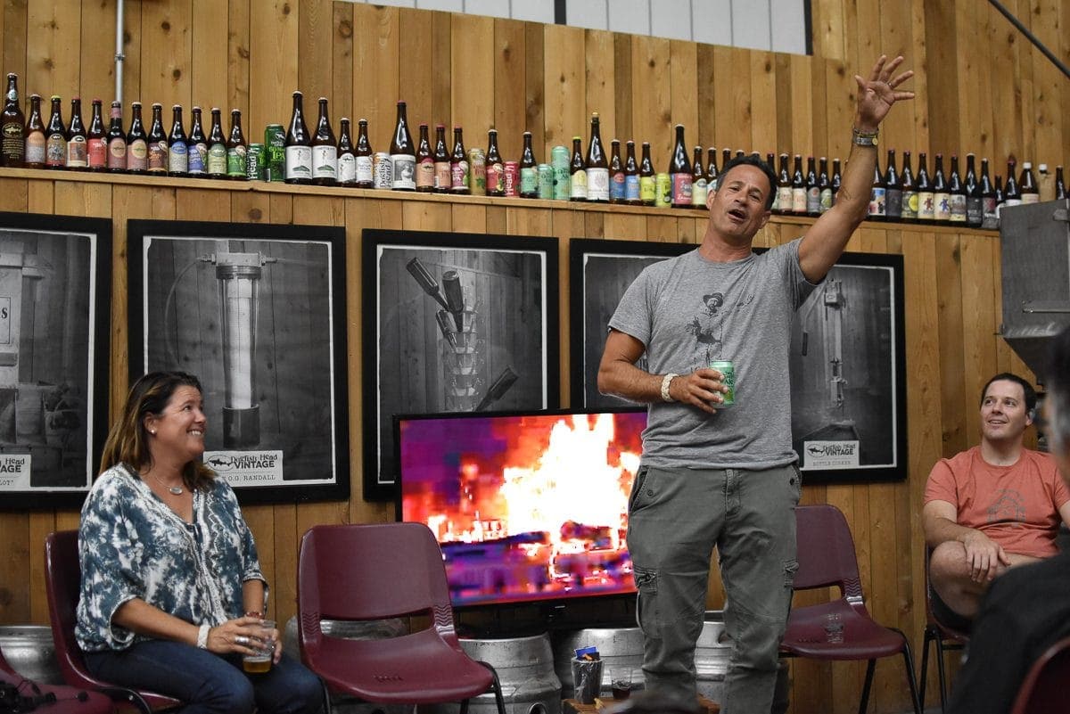A fireside chat with Sam and Mariah Calagione at the Dogfish Head Brewery in Milton, Delaware. Part of the Beer Now Conference excursion, 2018.