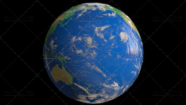 Planet Earth Globe with Clouds Showing Pacific Ocean