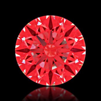 Mittelmäßiger Schliff - Abbildung der roten Reflexionsfolie durch das Ideal-Scope Abbildung der roten Reflexionsfolie durch das Ideal-Scope eines Diamanten mit mittelmäßigem Schliff