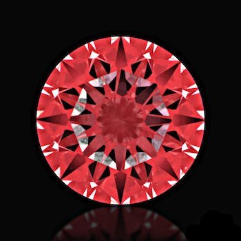 Abbildung der roten Reflexionsfolie durch das Ideal-Scope eines Diamanten mit schlechtem Schliff Schlechter Schliff - Abbildung der roten Reflexionsfolie durch das Ideal-Scope
