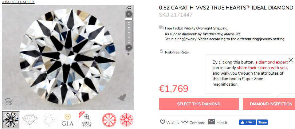 4. Beispiel Diamant rund 3-fach Excellent 0.52ct H VVS2 Hearts and Arrows mit idealen Proportionen 4. Beispiel Diamant rund 3-fach Excellent 0.52ct H VVS2 Hearts and Arrows mit idealen Proportionen