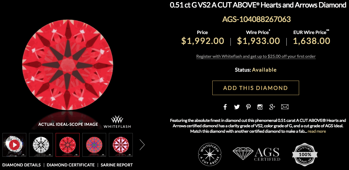 James Allen 0.71ct F VS2 Ideal Hearts & Arrows Diamant James Allen 0.71ct F VS2 Ideal Hearts & Arrows Diamant - Diamanten-Auswahl