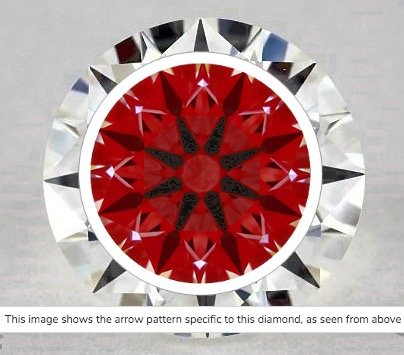 Ideal-Scope-Aufname Diamant 1.05ct Farbe H Reinheit VVS1. Hier ist die klare perfekte Lichteigenschaft durch die symmetrische Anordnung mit der durchlaufend roten Farbe zu erkennen Ideal-Scope-Aufname Diamant 1.05ct Farbe H Reinheit VVS1. Hier ist die klare perfekte Lichteigenschaft durch die symmetrische Anordnung mit der durchlaufend roten Farbe zu erkennen