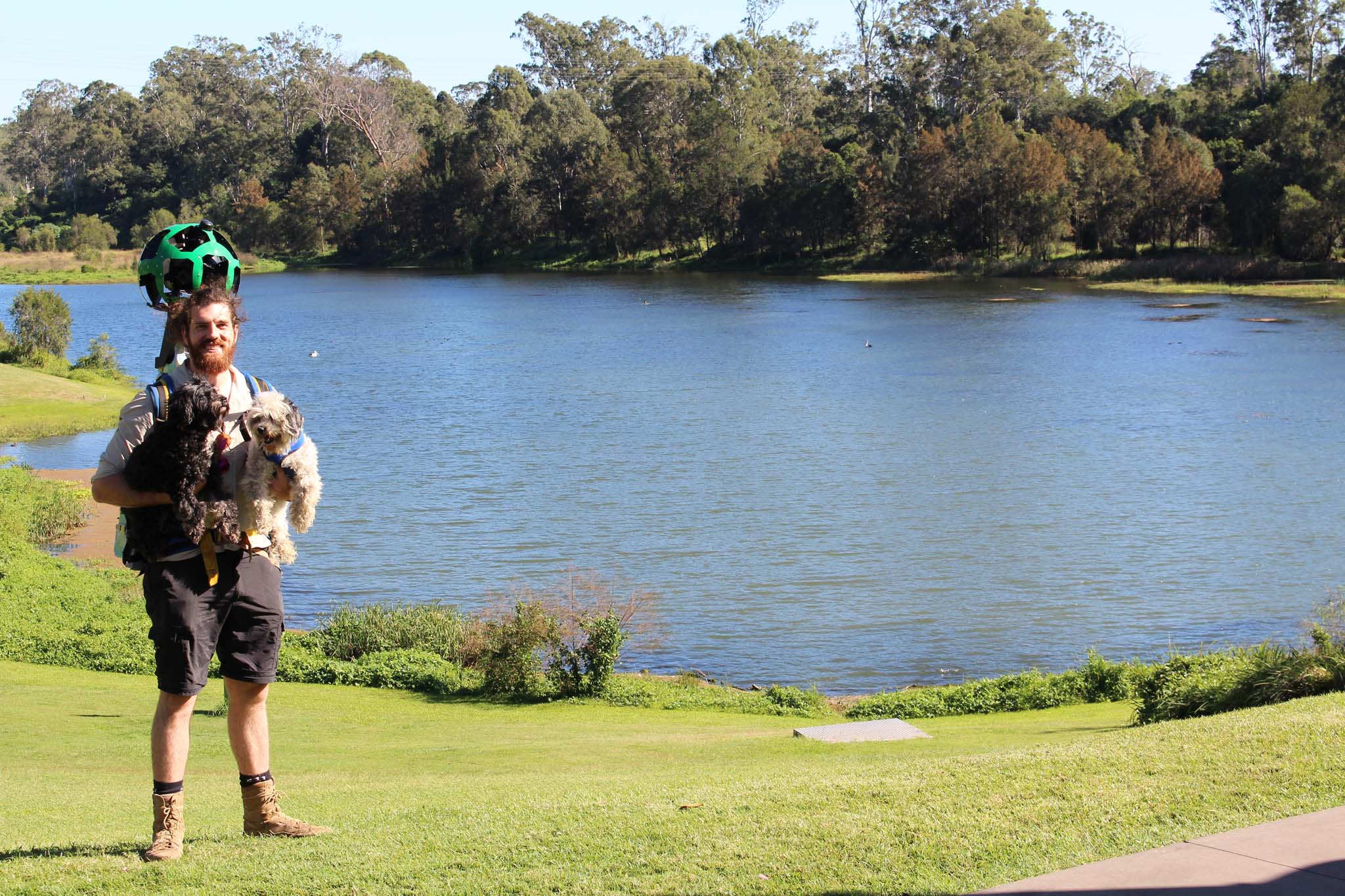 Josh at Colleges Crossing with fur babies