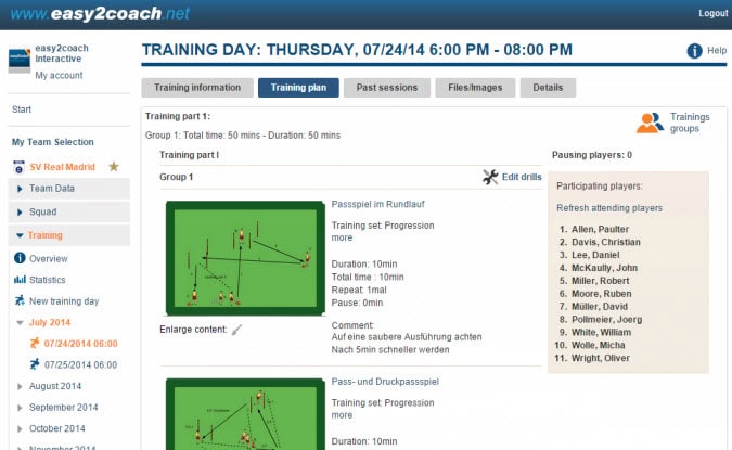 Jours d'entrainement