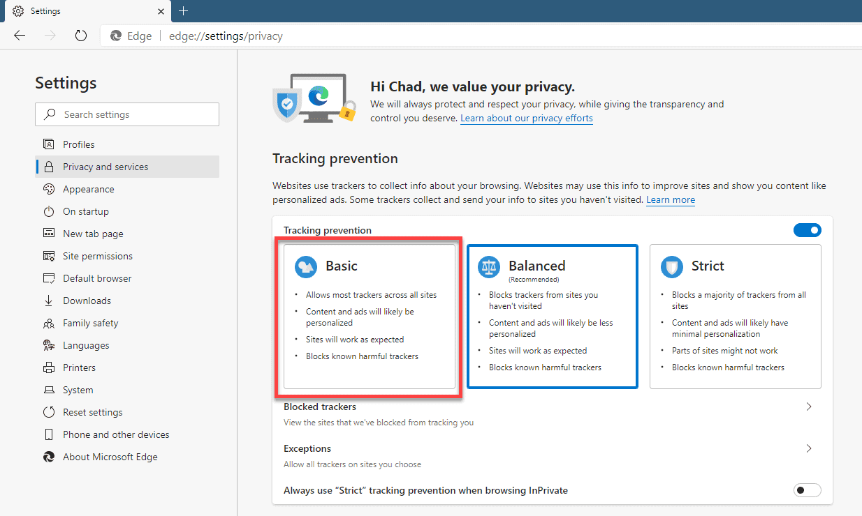 changing microsoft edge login